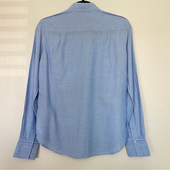Vince Striped Button Up Double Pocket Cotton Blouse - Picture 5 of 6